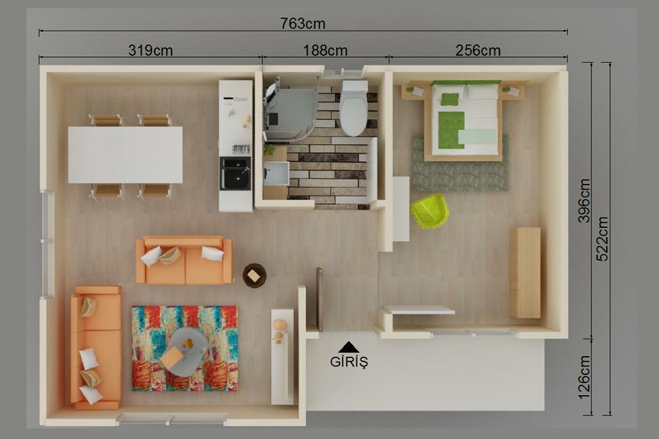 40 m² 1+1 Tek Kat Prefabrik Ev görsel 3