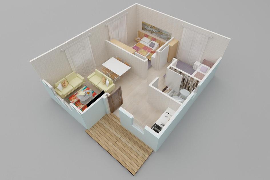 53 m² 2+1 Tek Kat Prefabrik Ev son görsel