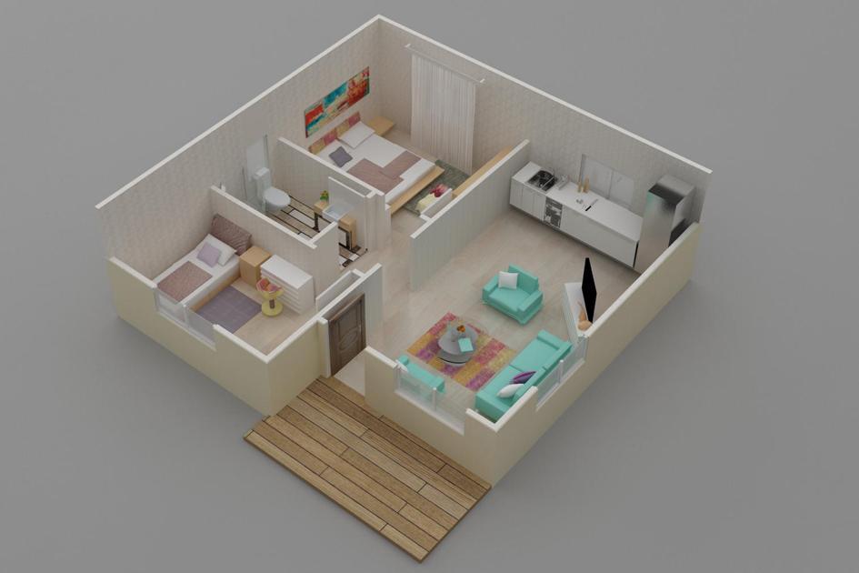 62 m² 2+1 Tek Kat Prefabrik Ev son görsel