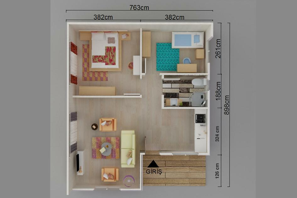 69 m² 2+1 Tek Kat Prefabrik Ev görsel 3