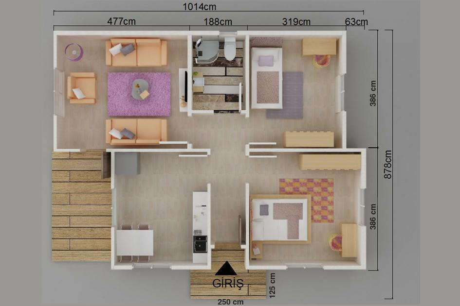 72 m² 2+1 Tek Kat Prefabrik Ev görsel 3