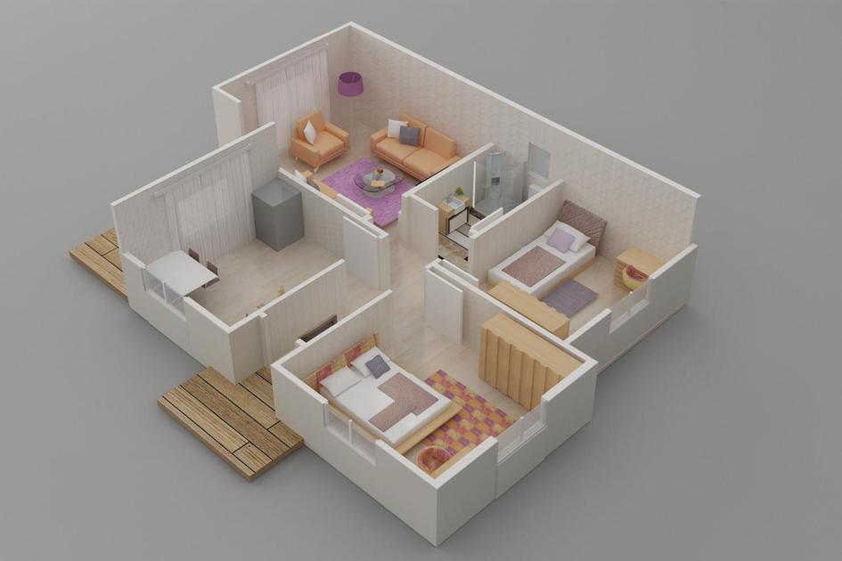 72 m² 2+1 Tek Kat Prefabrik Ev son görsel