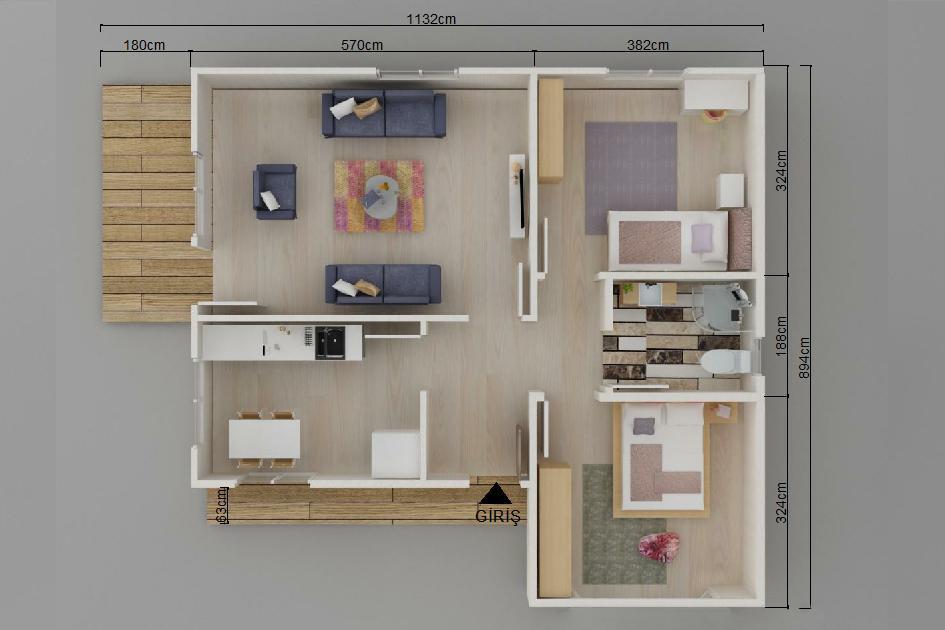 80 m² 2+1 Tek Kat Prefabrik Ev görsel 3
