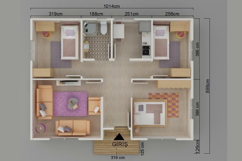 82 m² 3+1 Tek Kat Prefabrik Ev görsel 3