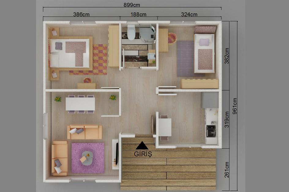 84 m² 2+1 Tek Kat Prefabrik Ev görsel 3