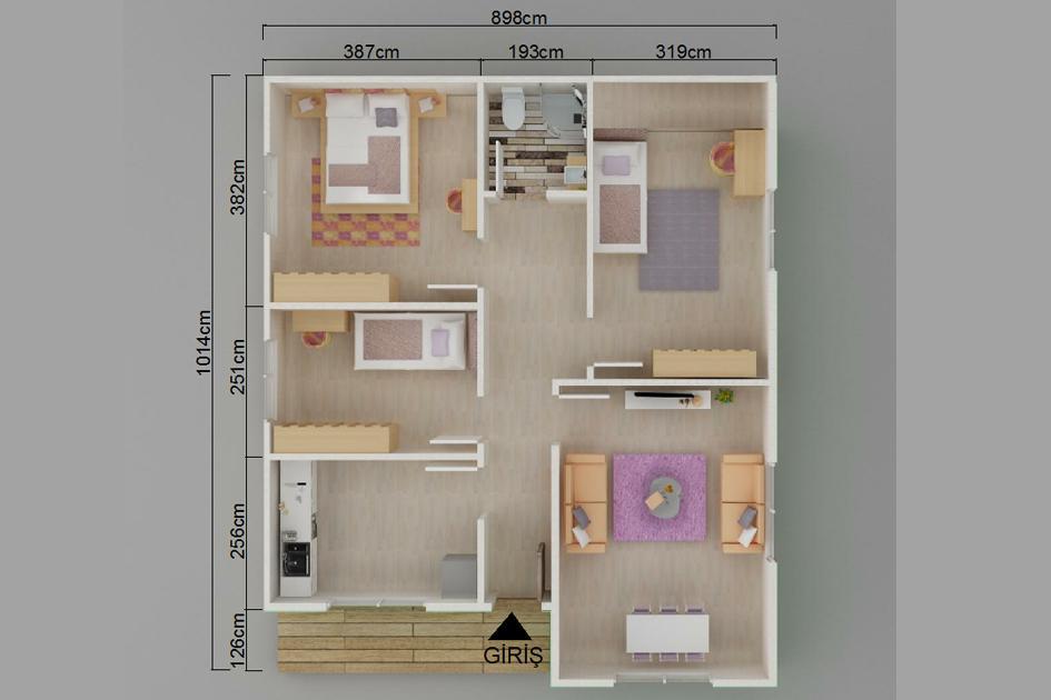 85 m² 3+1 Tek Kat Prefabrik Ev görsel 3