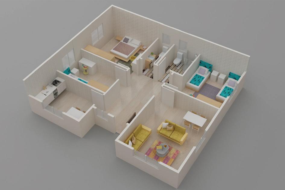 96 m² 3+1 Tek Kat Prefabrik Ev son görsel