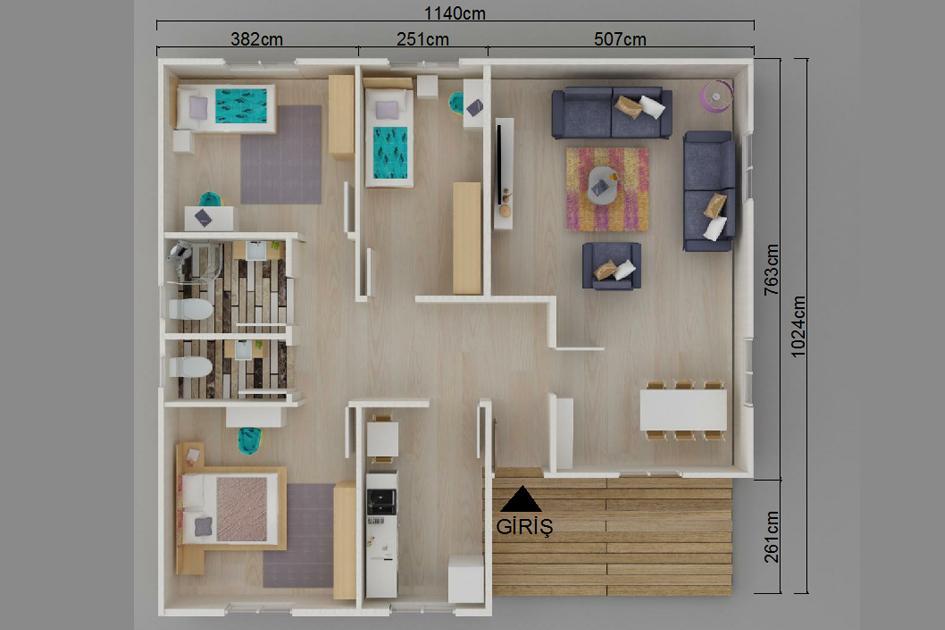 117 m² 3+1 Tek Kat Prefabrik Ev görsel 3