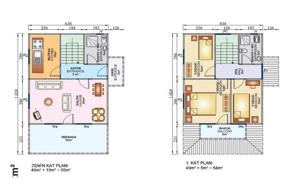 122 m² 3+1 Dubleks Prefabrik Ev son görsel