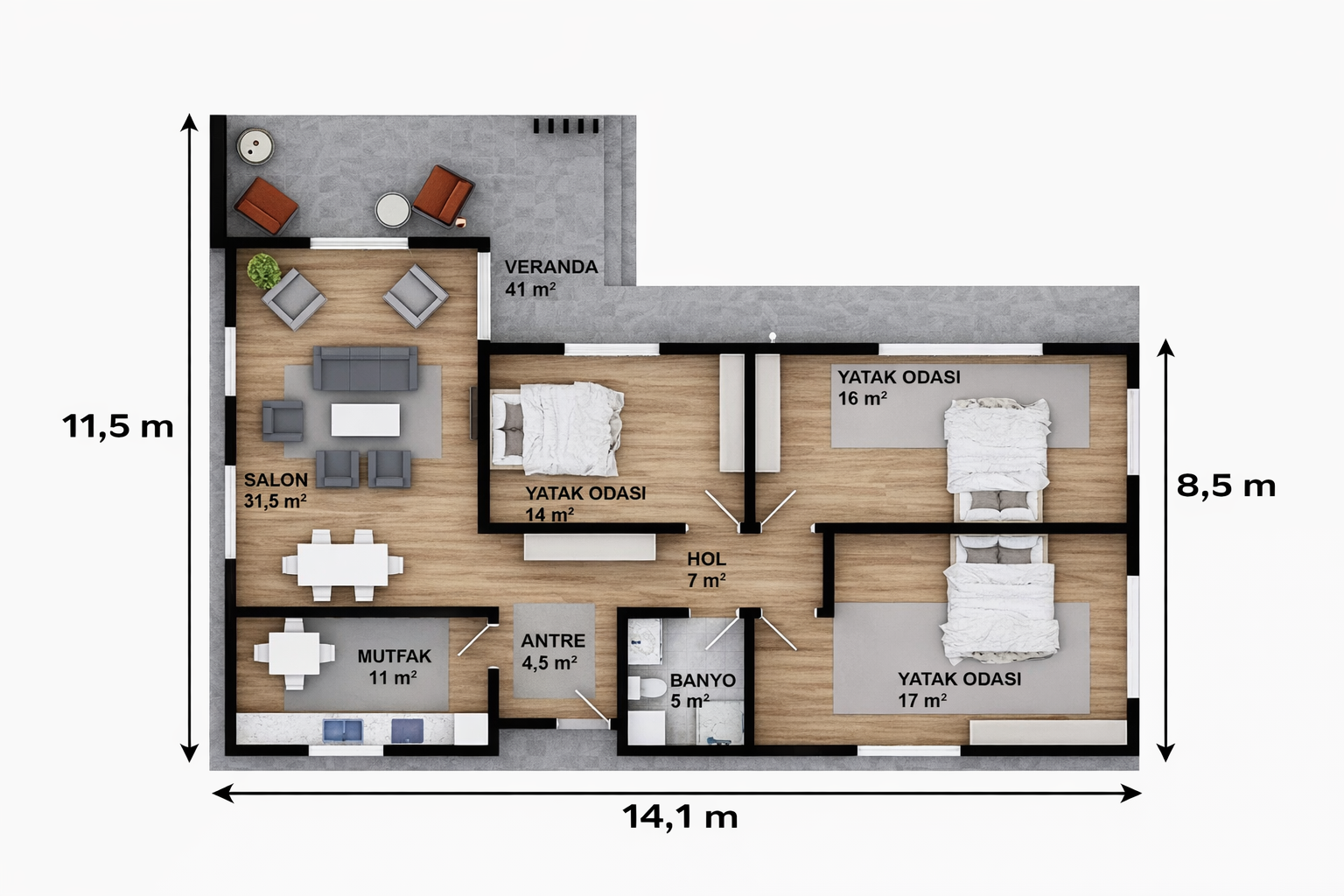 174 m² 3+1 Tek Katlı Çelik Villa | Nova 174 son görsel