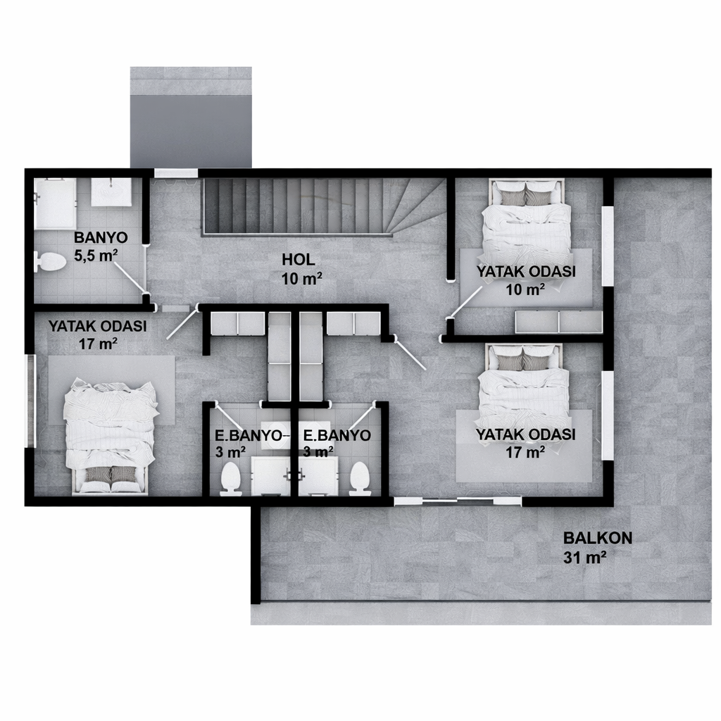 212 m² 4+1 Dubleks Çelik Villa görsel 4